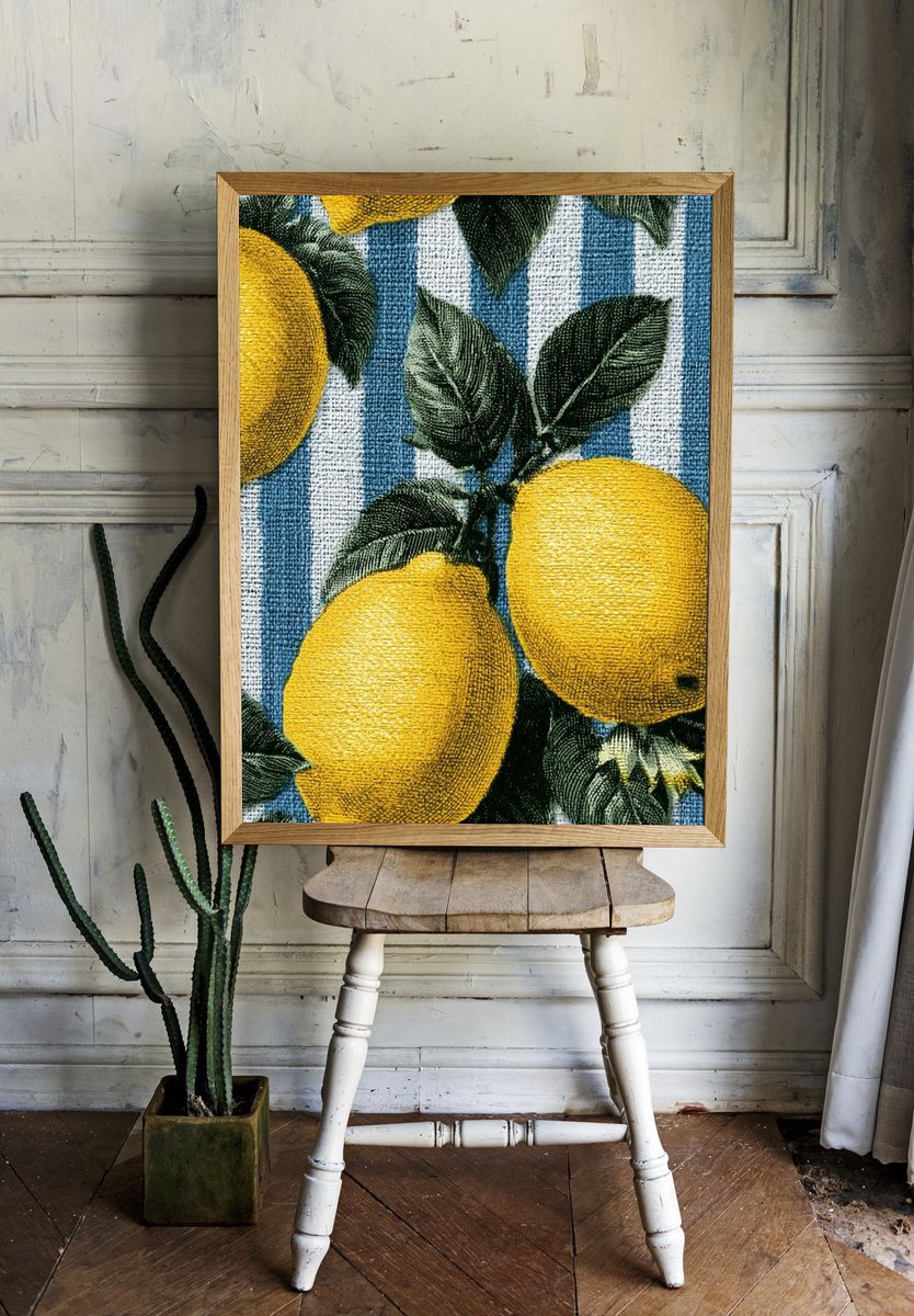 Lemon Stripe Botanical Print. room preview