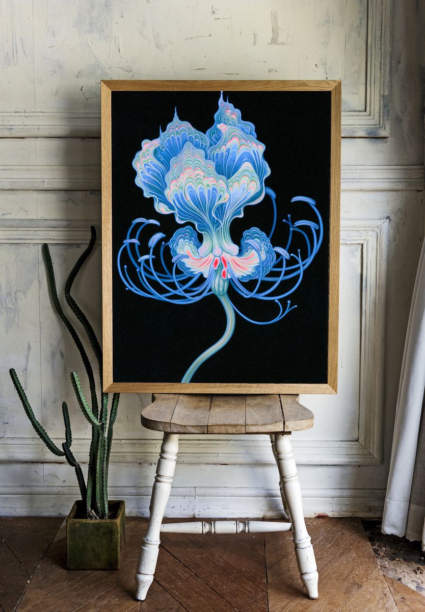 Neon Bloom Abstract Print. room preview