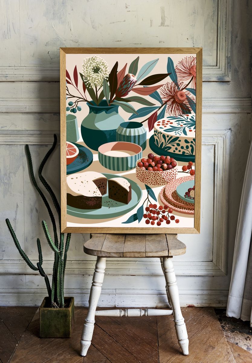 Botanical Table Still Life Poster. — room view 1
