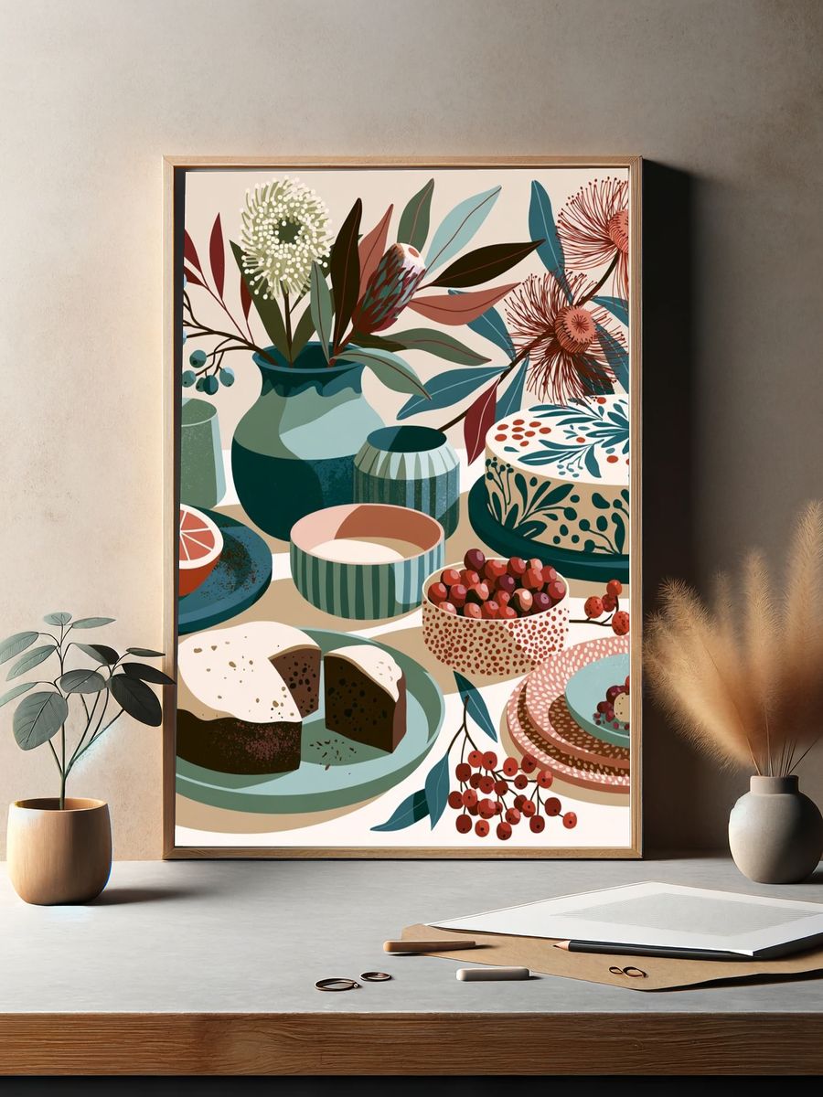 Botanical Table Still Life Poster. — room view 2