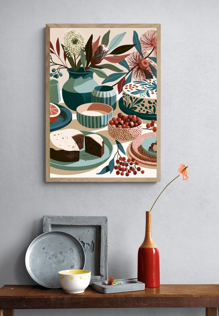 Botanical Table Still Life Poster. — room view 3