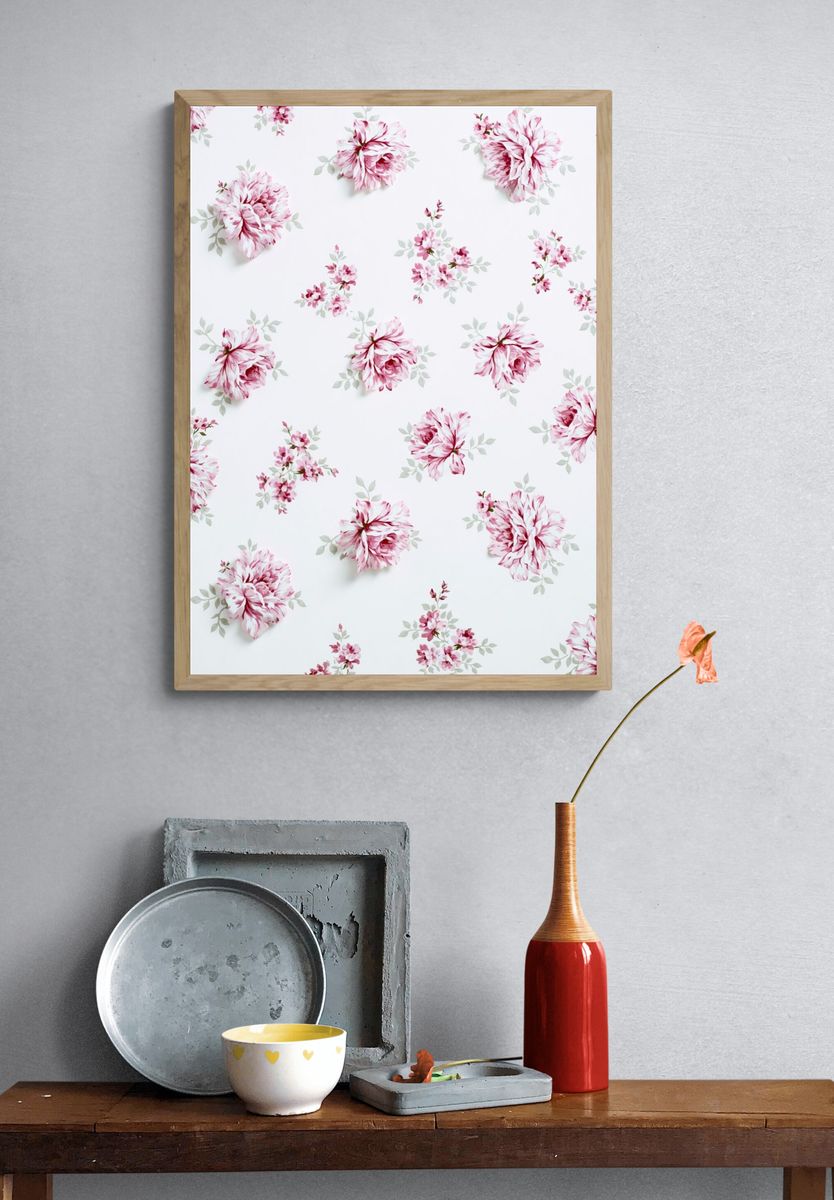 Pink Floral Pattern Poster. — room view 3