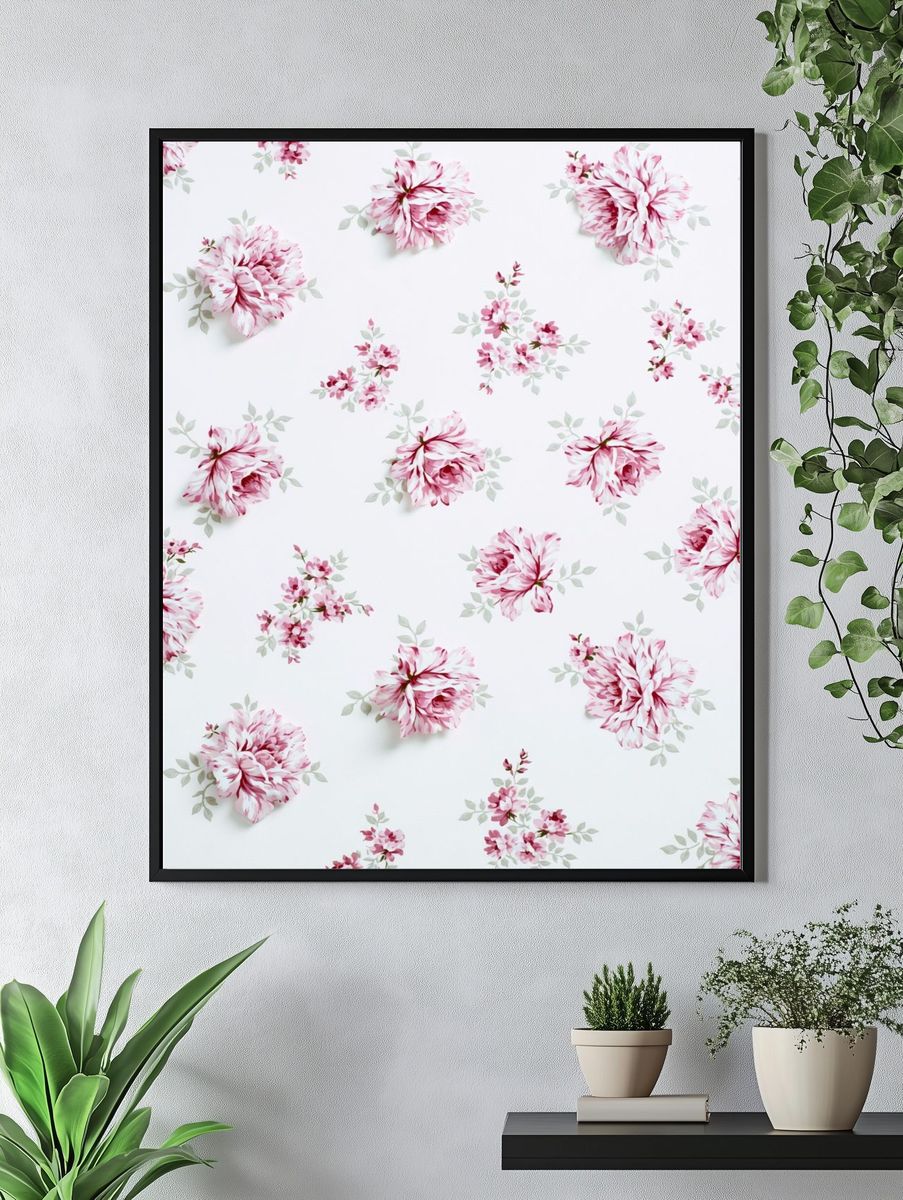 Pink Floral Pattern Poster. — room view 4
