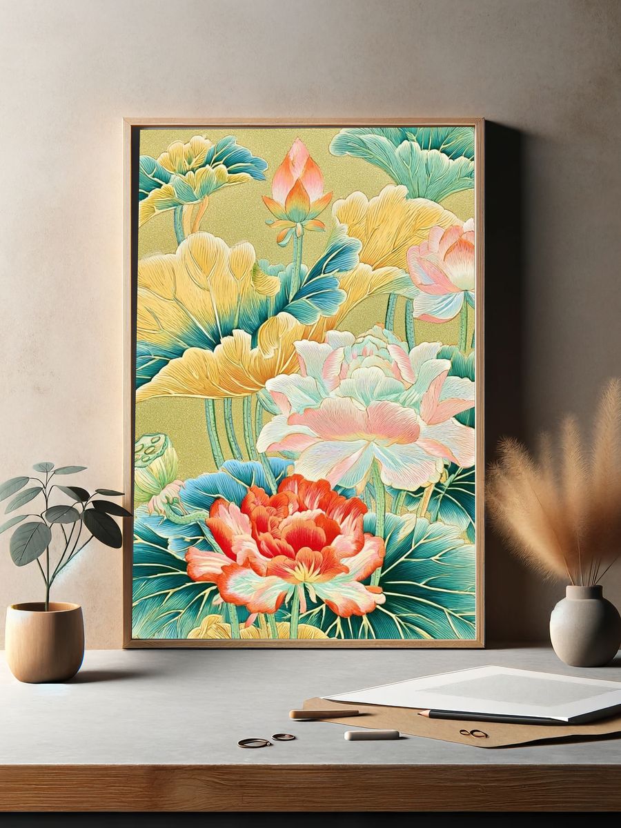 Lotus Bloom Botanical Print. — room view 2