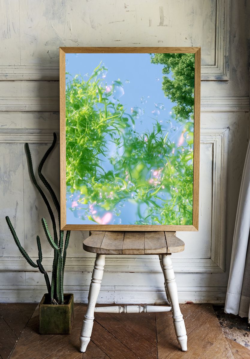 Floating Green Foliage Illustration Poster. — room view 1