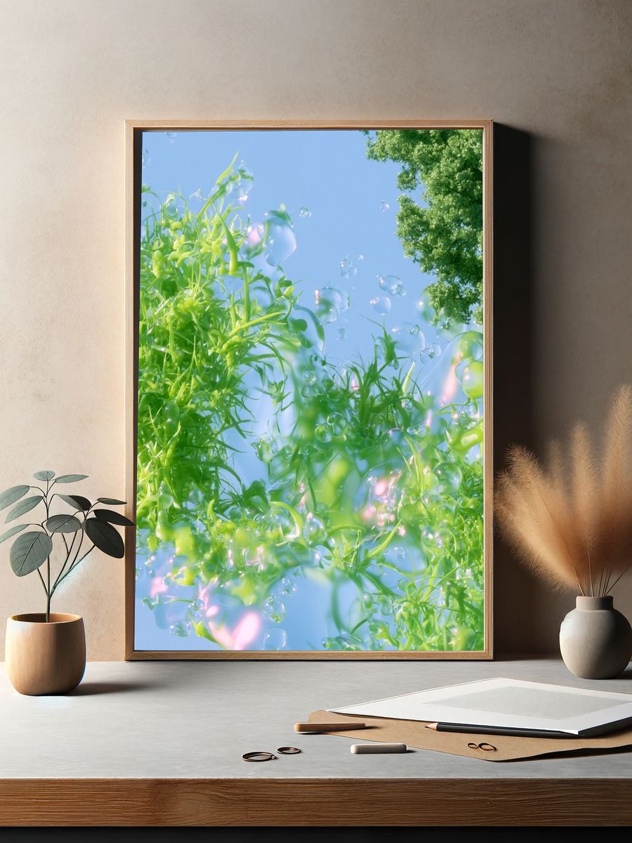 Floating Green Foliage Illustration Poster. — room view 2