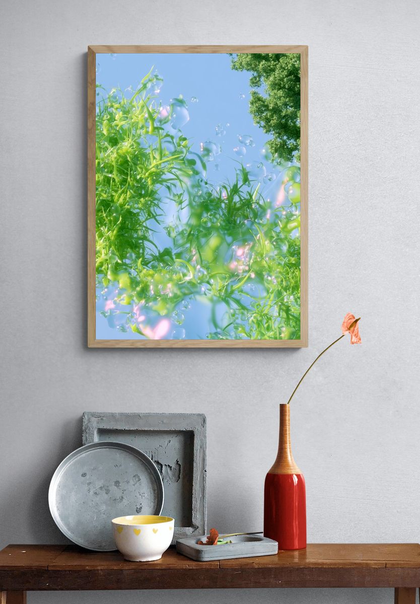 Floating Green Foliage Illustration Poster. — room view 3