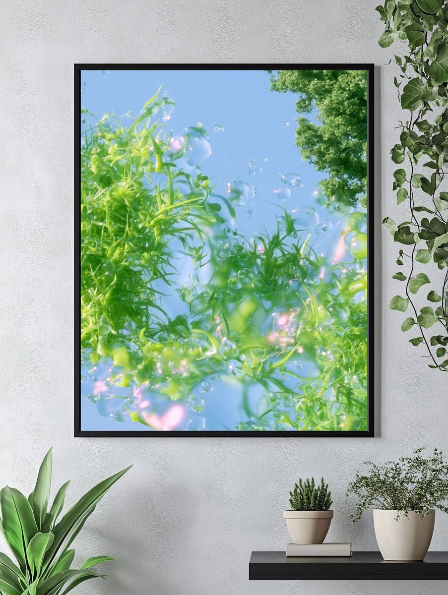 Floating Green Foliage Illustration Poster. — room view 4