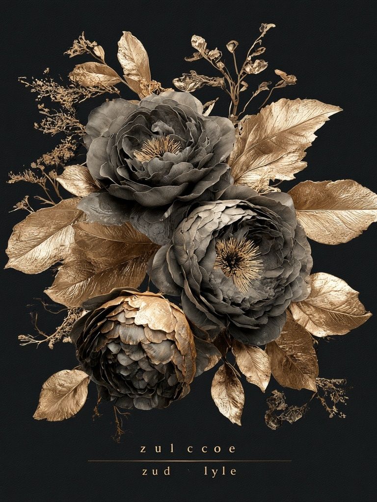 Golden Floral Bouquet Illustration Poster. poster detail