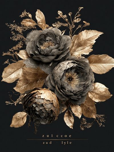 Golden Floral Bouquet Illustration Poster. poster