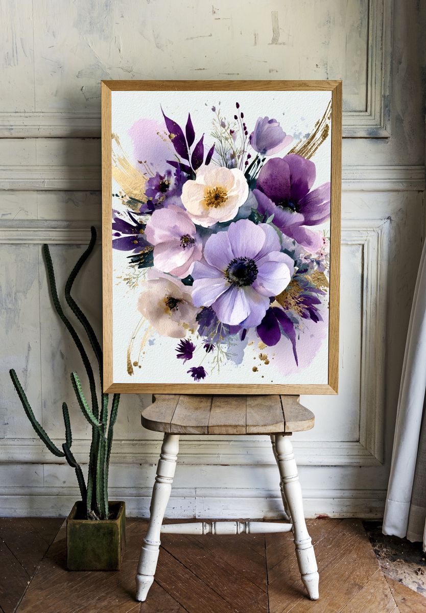 Purple Floral Watercolor Poster. room preview