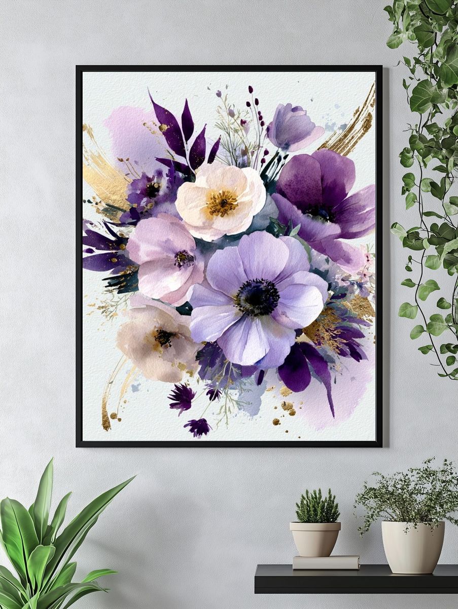 Purple Floral Watercolor Poster. — room view 4