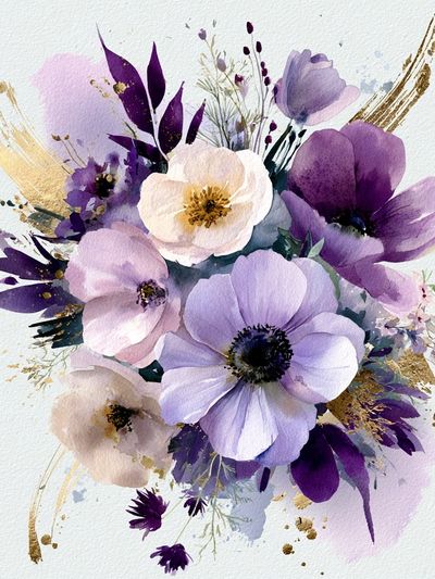 Purple Floral Watercolor Poster.