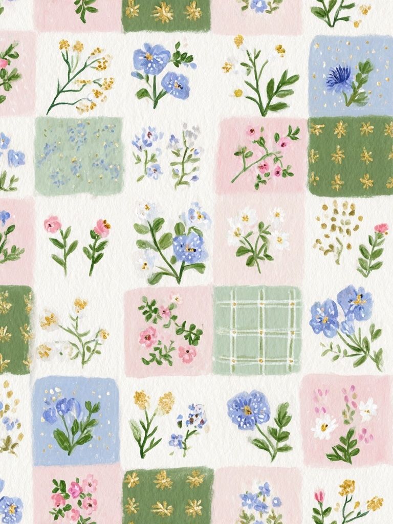 Pastel Floral Patchwork Print. poster — botanical art
