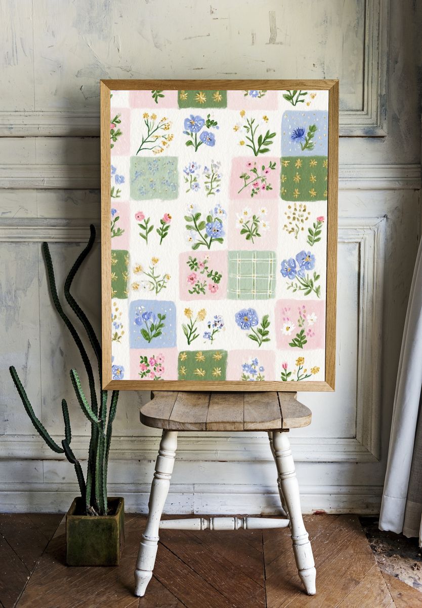Pastel Floral Patchwork Print. — room view 1