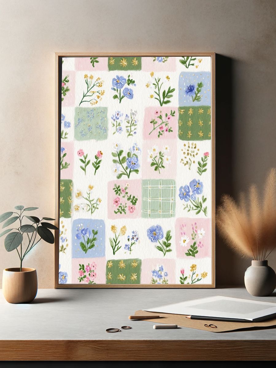 Pastel Floral Patchwork Print. — room view 2