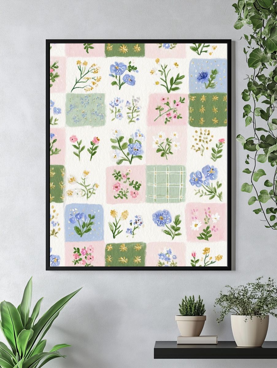 Pastel Floral Patchwork Print. — room view 4