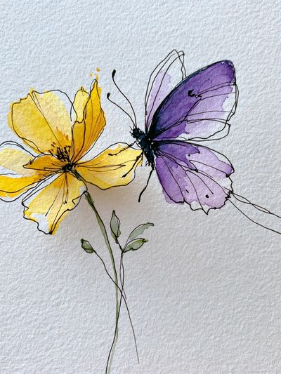 Butterfly Flowers Watercolor Print.