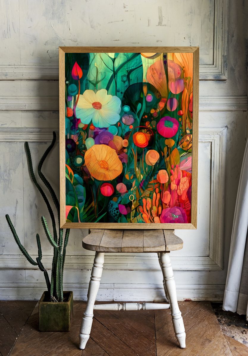Vibrant Floral Garden Illustration Poster. room preview