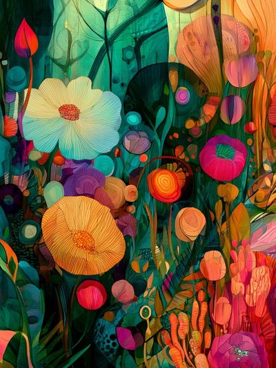 Vibrant Floral Garden Illustration Poster. poster