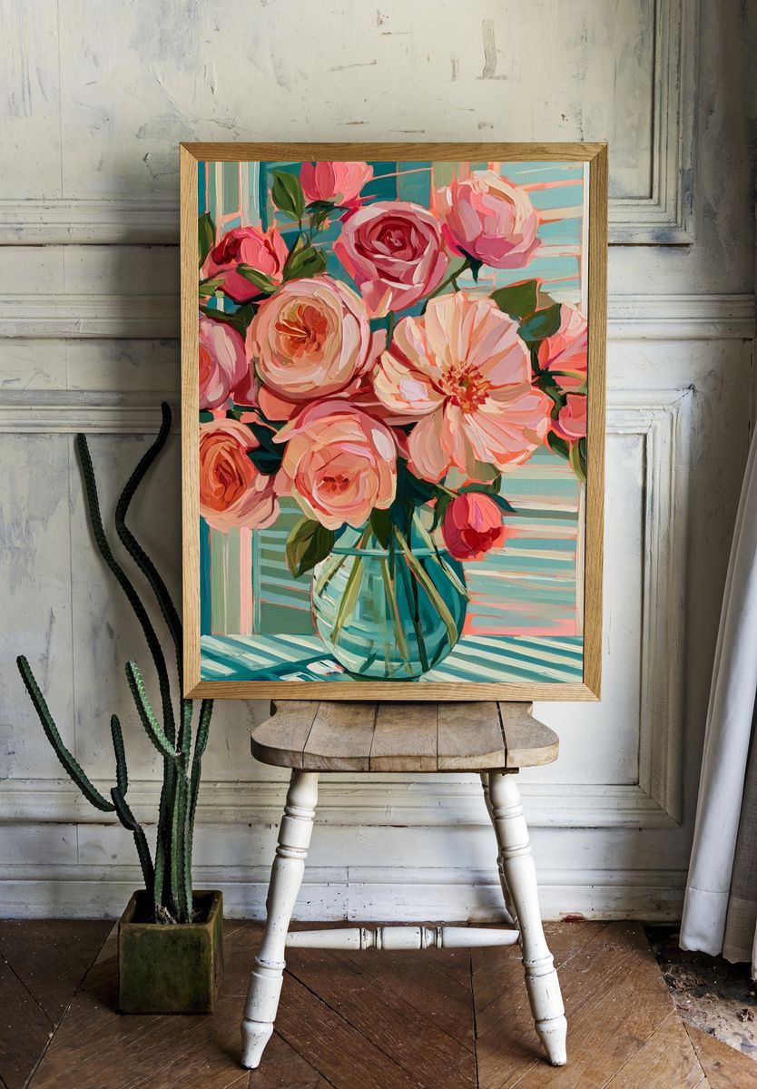 Pink Roses in Vase Print. room preview