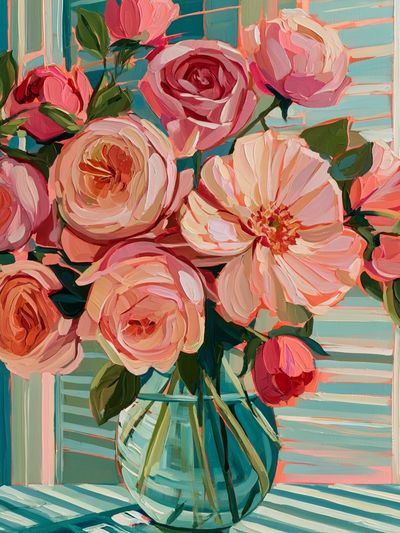 Pink Roses in Vase Print.