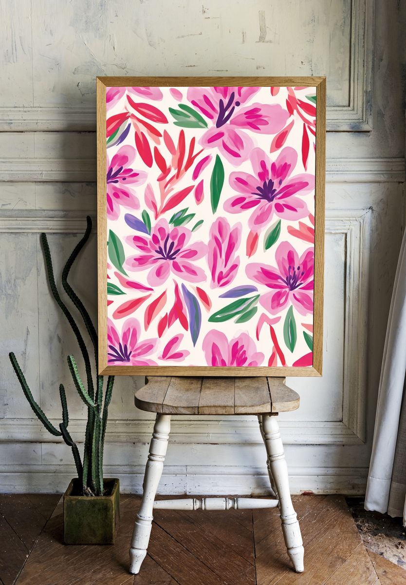 Pink Floral Pattern Print. room preview