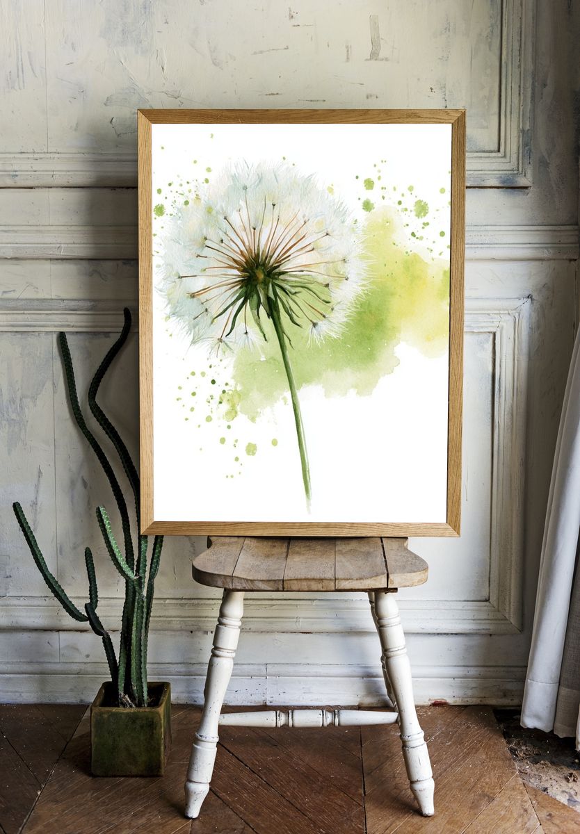 Dandelion Bloom Watercolor Print. — room view 1