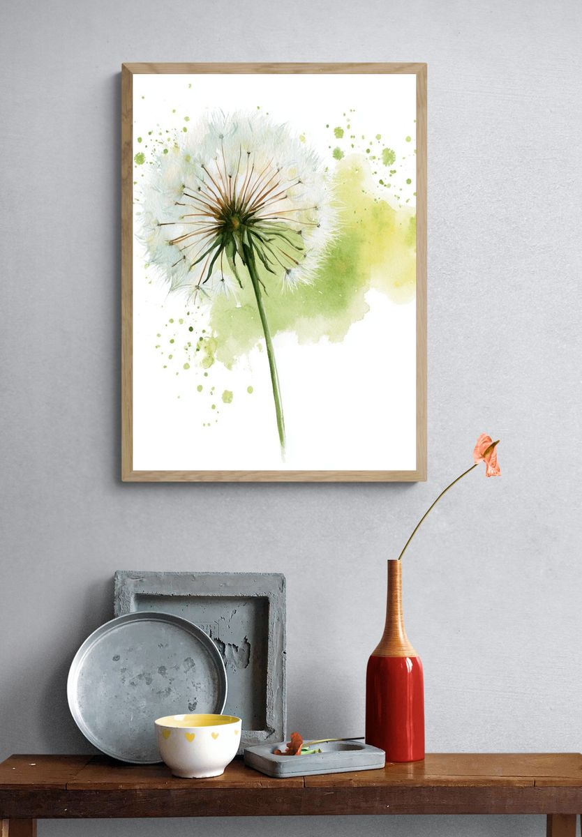 Dandelion Bloom Watercolor Print. — room view 3