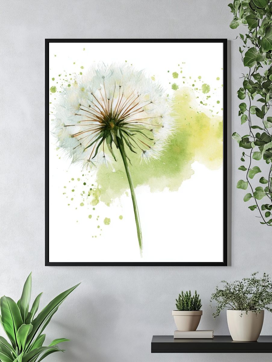 Dandelion Bloom Watercolor Print. — room view 4