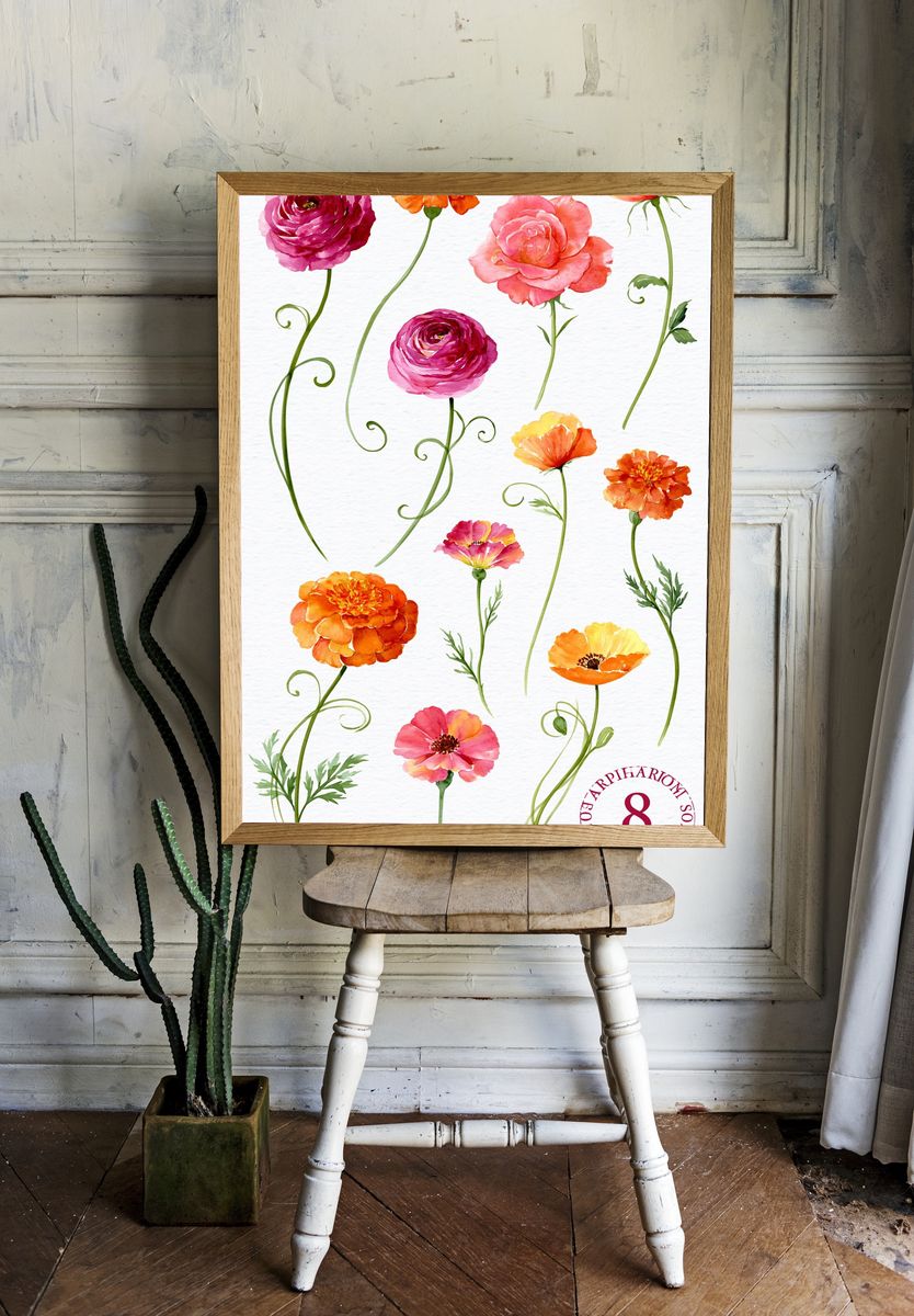 Watercolor Wildflower Botanical Poster. room preview