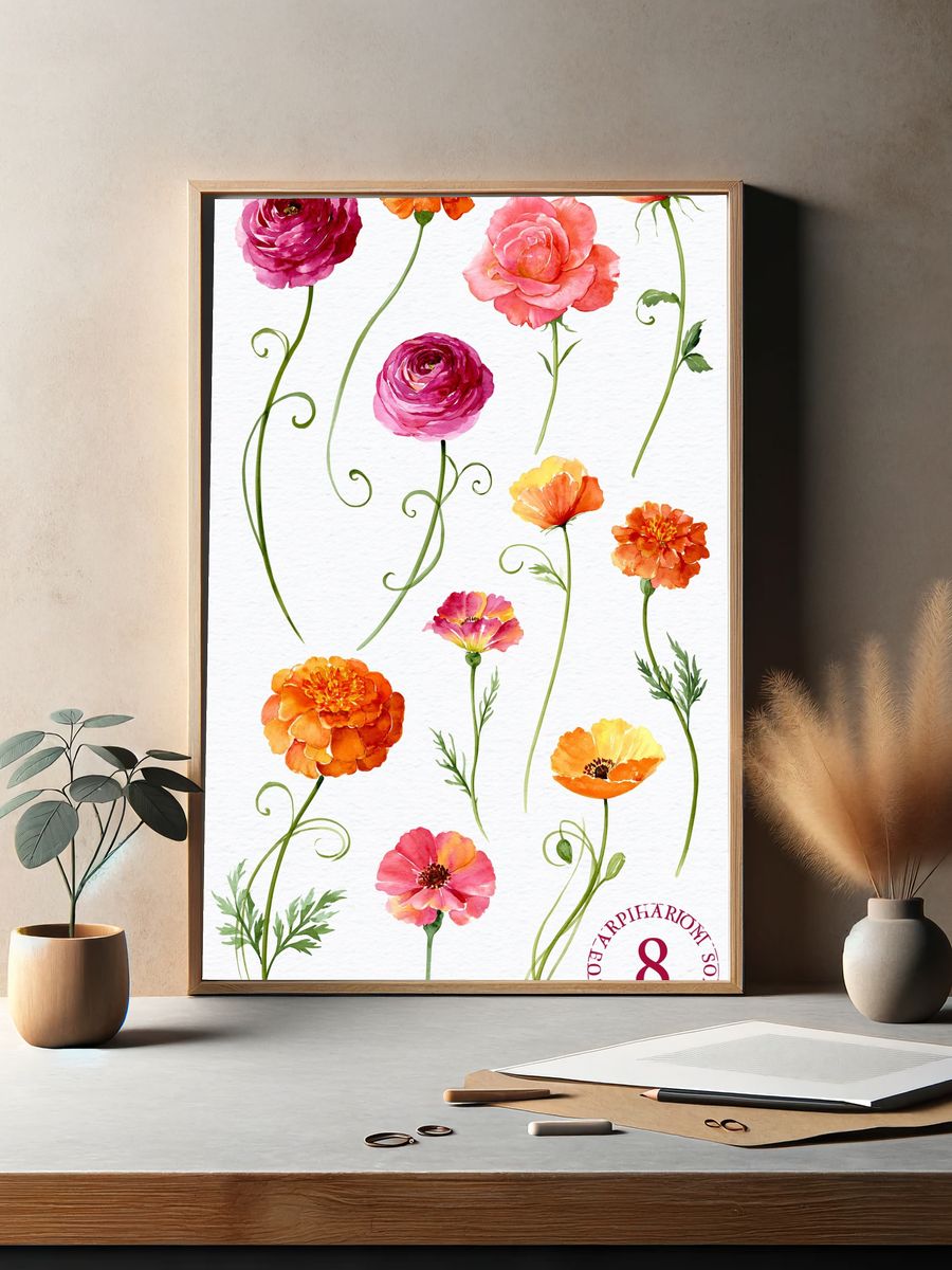 Watercolor Wildflower Botanical Poster. — room view 2