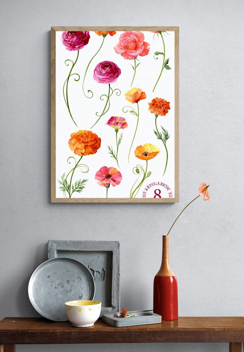 Watercolor Wildflower Botanical Poster. — room view 3