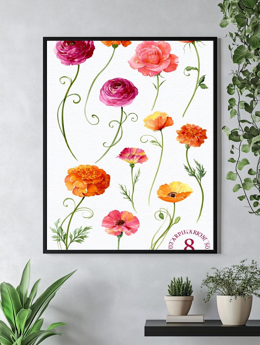 Watercolor Wildflower Botanical Poster. — room view 4