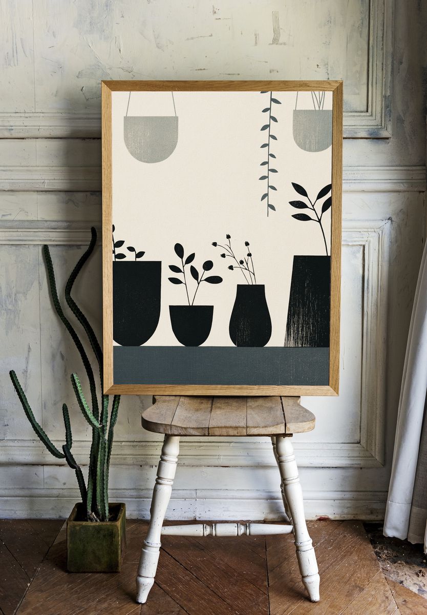 Minimal Potted Plants Print. room preview