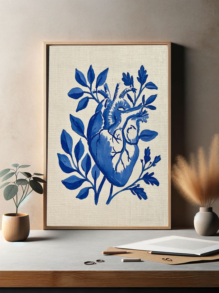 Blue Botanical Heart Print. — room view 2