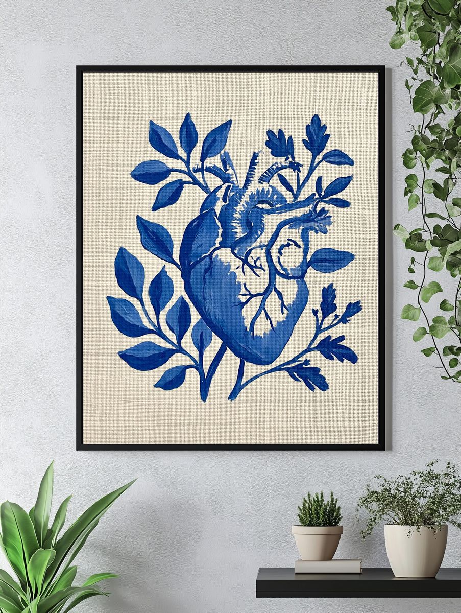 Blue Botanical Heart Print. — room view 4