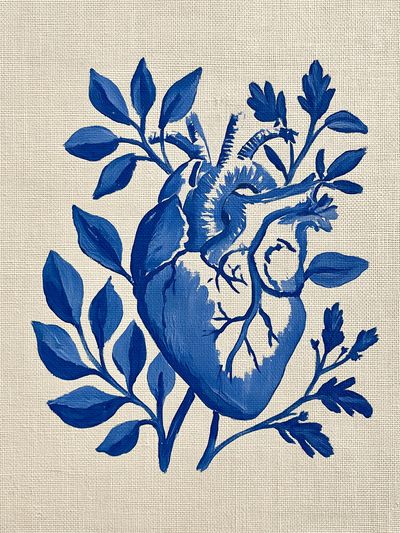 Blue Botanical Heart Print.