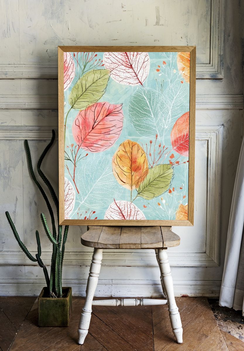 Pastel Autumn Leaves Botanical Poster. room preview