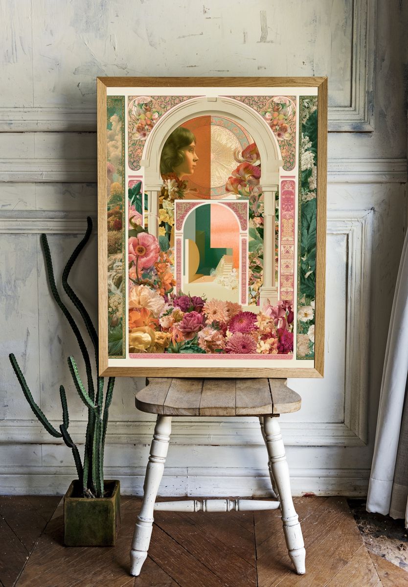 Botanical Arch Collage Print. room preview