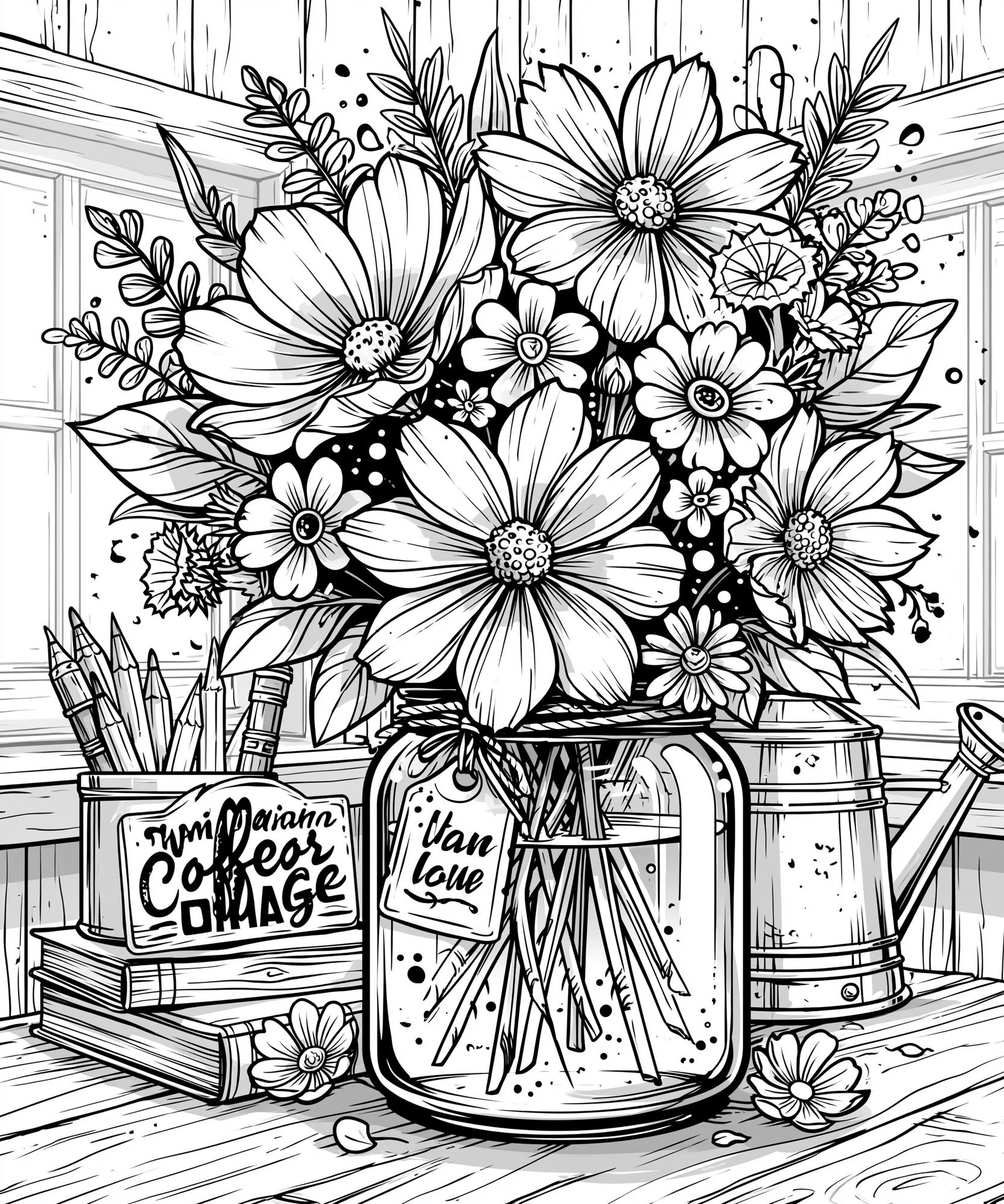 Wildflower Bouquet Line Art Poster. poster — botanical art