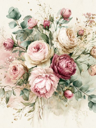 Blush Peony Bouquet Botanical Print. poster