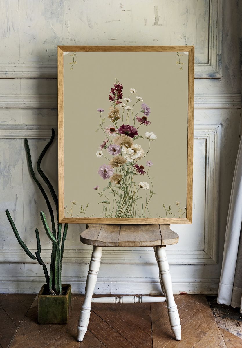 Wildflower Bouquet Botanical Print. room preview