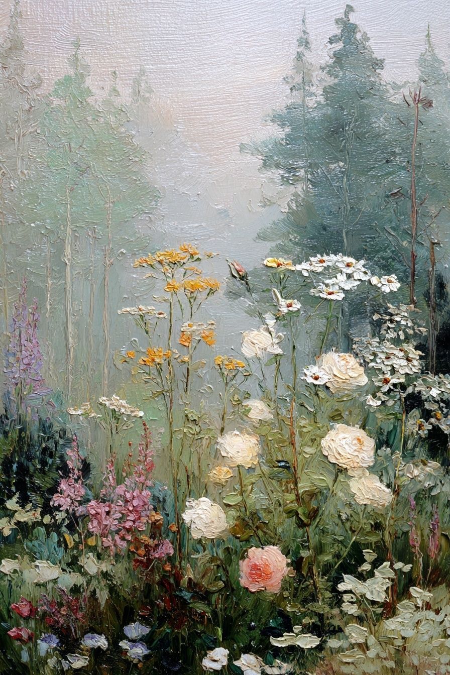 Misty Wildflower Meadow Print. poster — botanical art