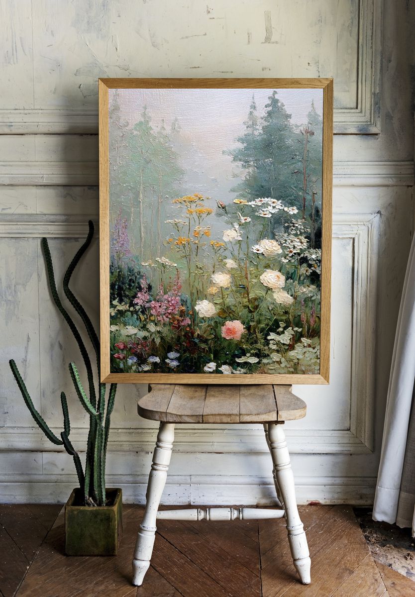 Misty Wildflower Meadow Print. room preview