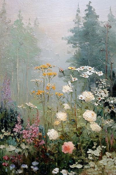Misty Wildflower Meadow Print. poster