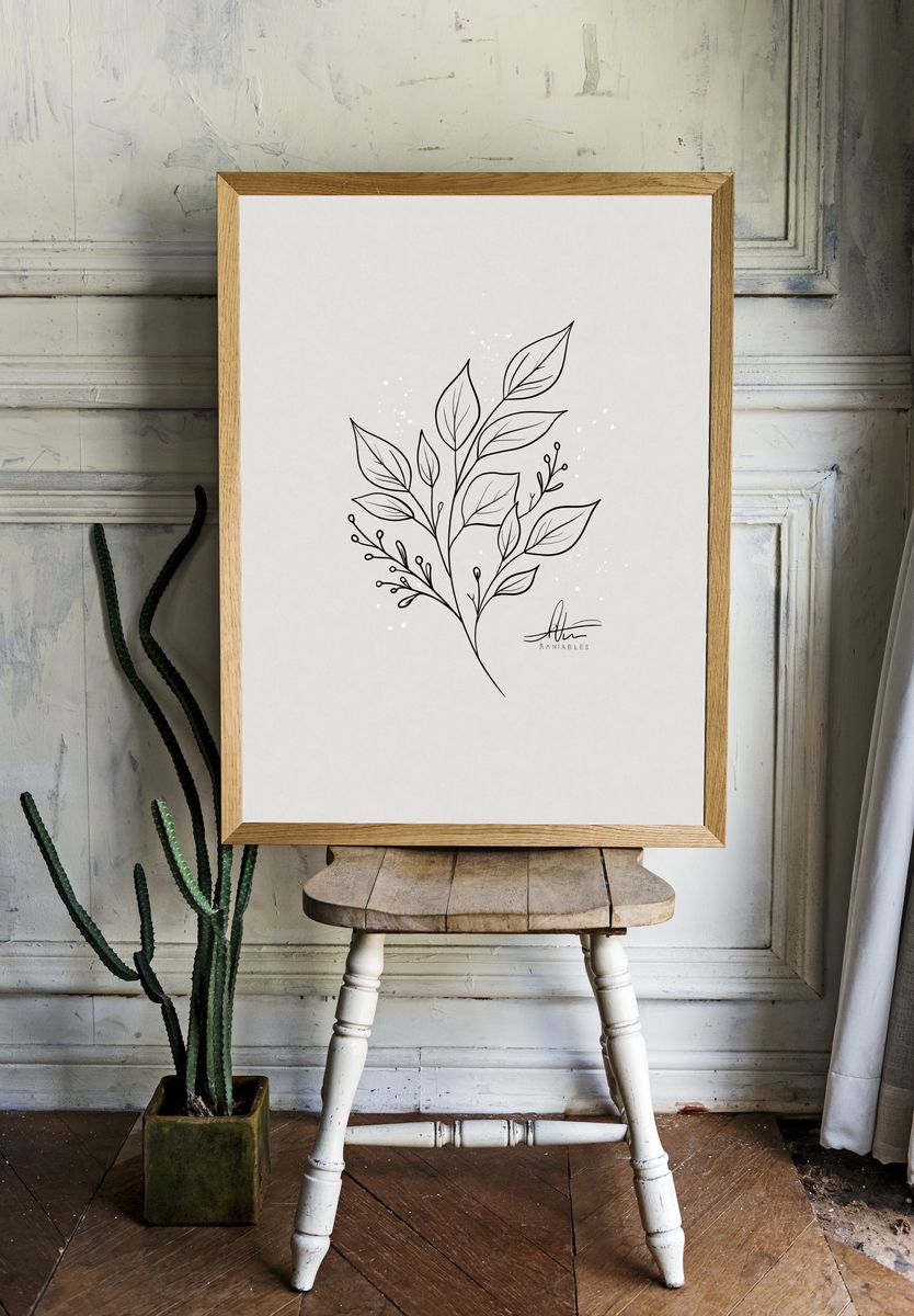Minimal Leaf Line Art Poster. room preview