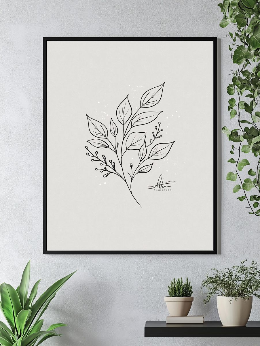 Minimal Leaf Line Art Poster. — room view 4
