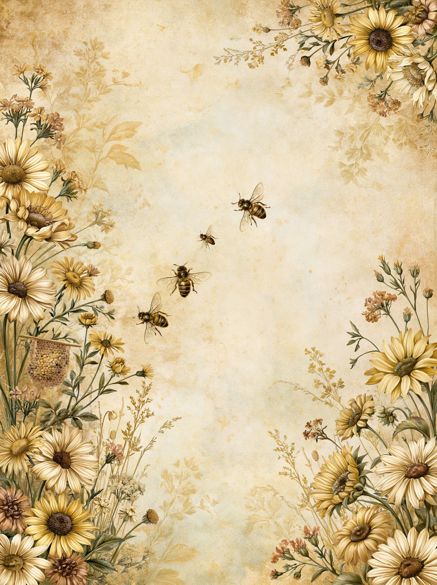 Sunflower Bees Botanical Poster. poster detail