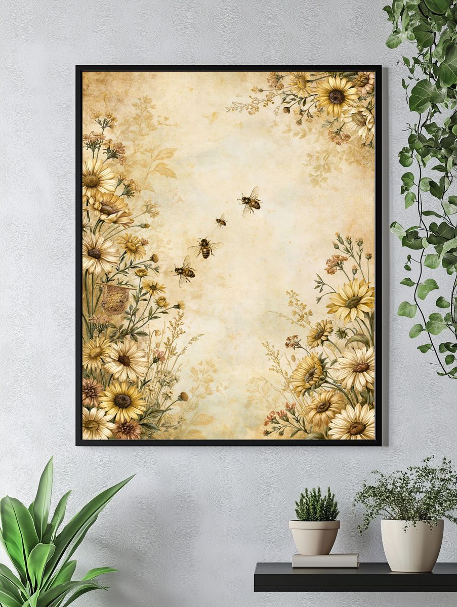Sunflower Bees Botanical Poster. — room view 4